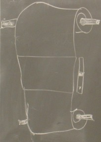 Chalkboard drawing: a web page on a paper scroll.